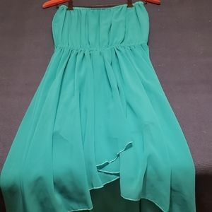 Strapless Teal High-Low Dress